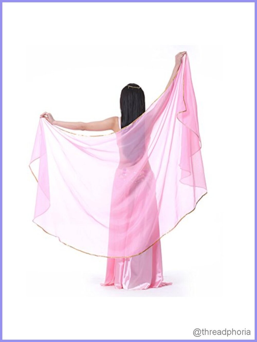 Semicircle Chiffon Scarf Belly Dance Hip Scarf Veil Shawl with Sequin Trim
